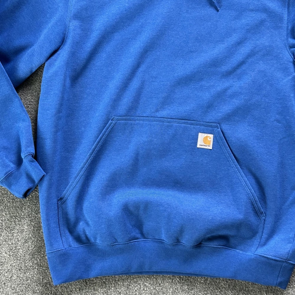 Carhartt Fleece Hoodie Mens Large Blue Rain Defender Pullover Logo Sleeve - Picture 5 of 10
